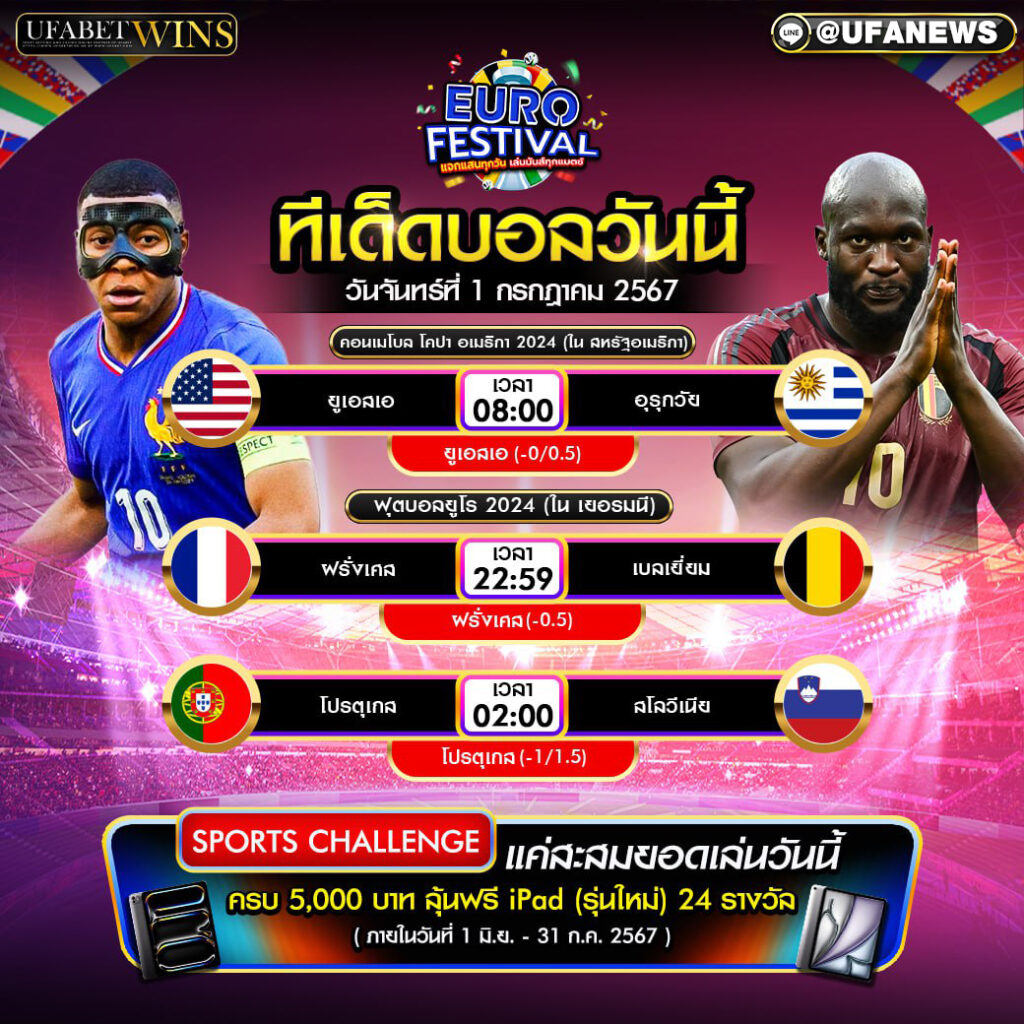 ทีเด็ดฟุตบอล วิเคราะห์บอลวันนี้ 01/ก.ค./67