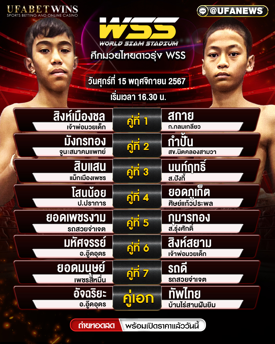 มวยวันนี้ ศึกมวยไทยดาวรุ่ง WSS 15/11/67