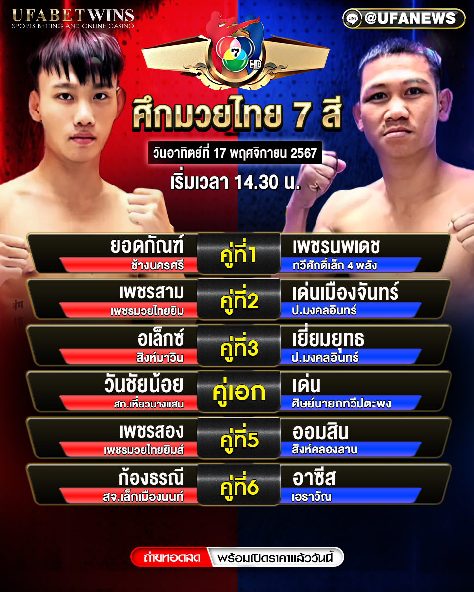 มวยวันนี้ ศึกมวยไทย 7 สี  17/11/67