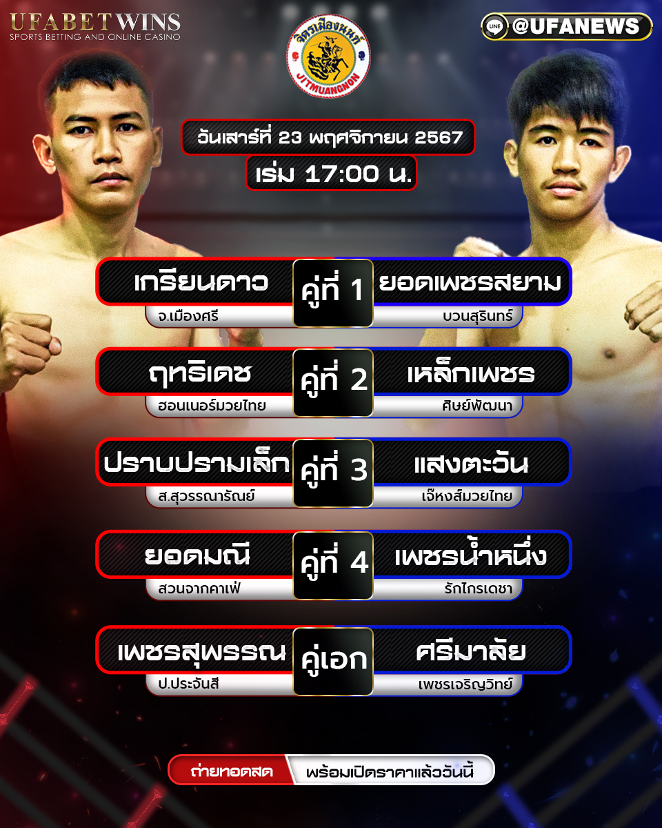 มวยวันนี้ ศึกจิตรเมืองนนท์ 23/11/67