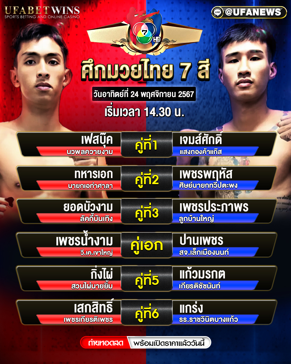มวยวันนี้ ศึกมวยไทย 7 สี 24/11/67