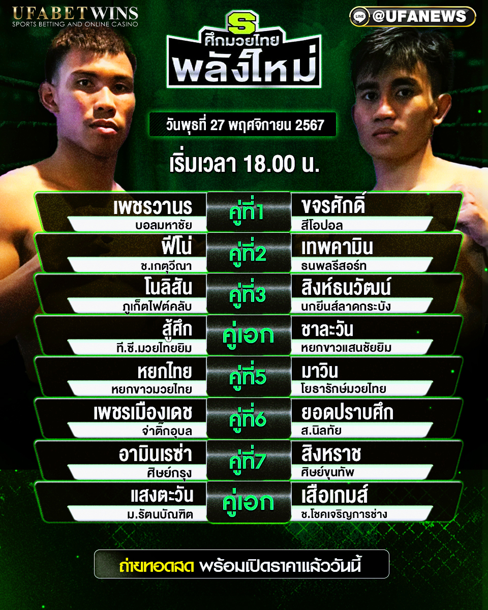มวยวันนี้ ศึกมวยไทยพลังใหม่  27/11/67
