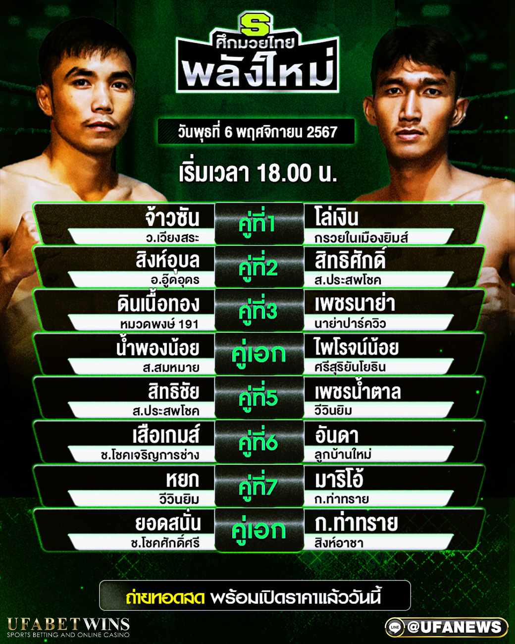 มวยวันนี้ ศึกมวยไทยพลังใหม่ 06/11/67