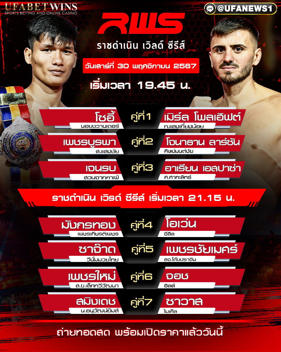 มวยวันนี้ ศึกRWS ราชดำเนิน เวิลด์ ซีรีส์ 30/11/67