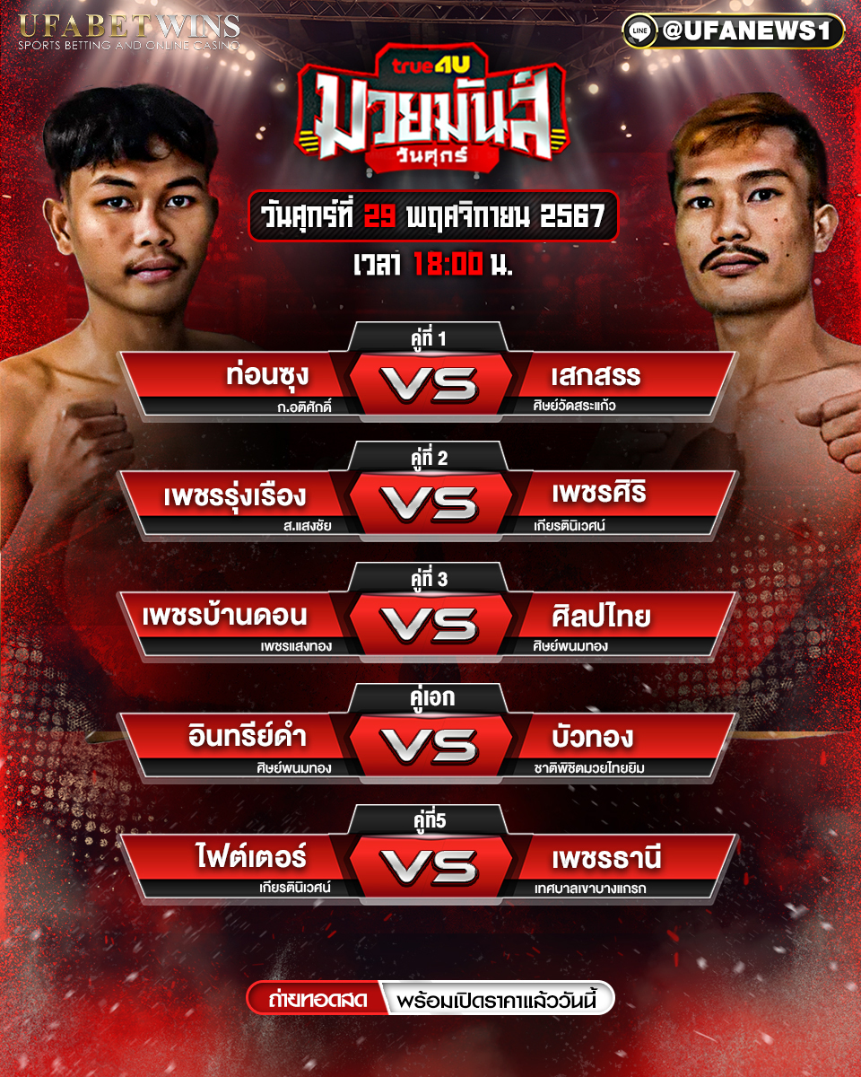 มวยวันนี้ ศึกมวยมันส์วันศุกร์  29/11/67