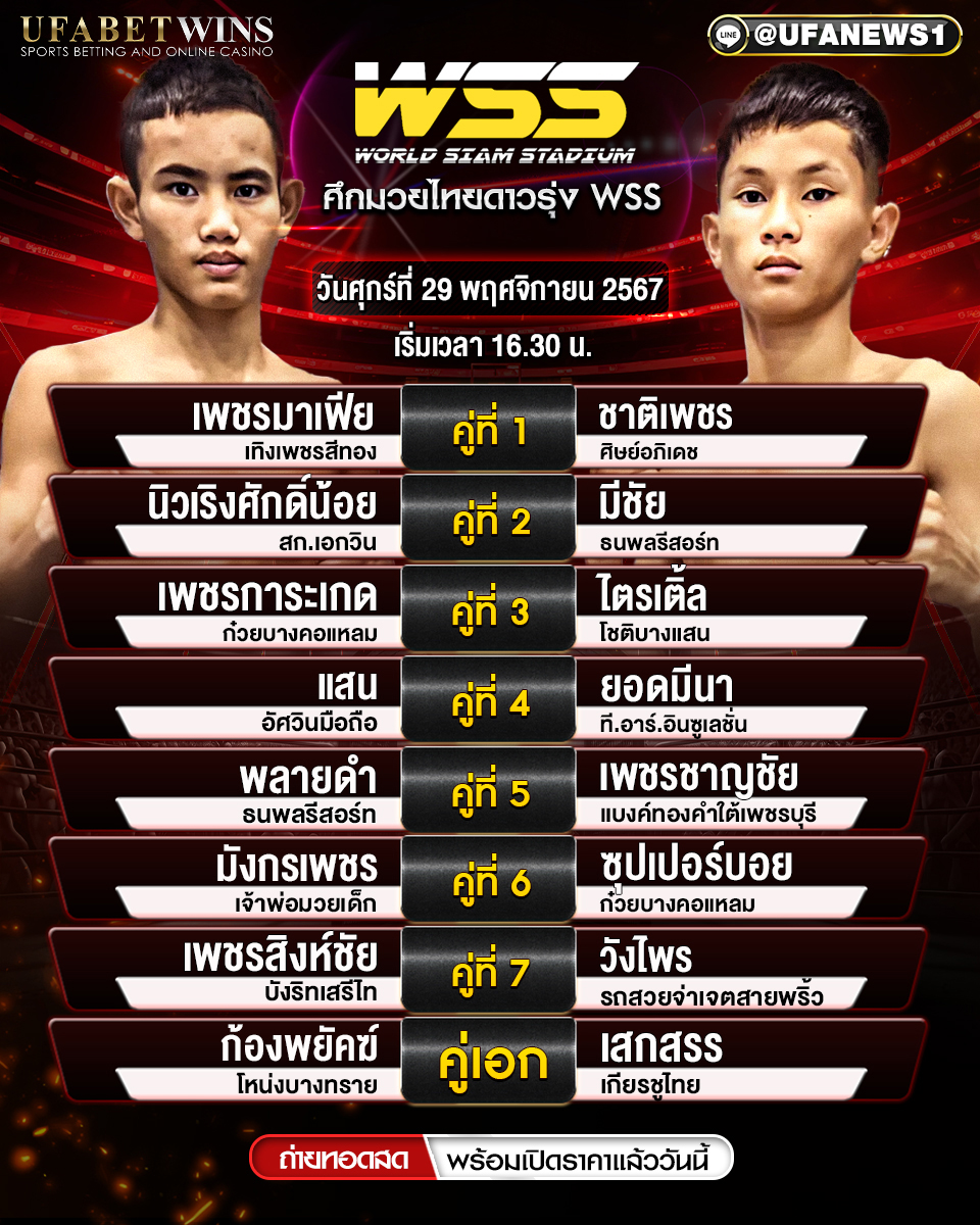 มวยวันนี้ ศึกมวยไทยดาวรุ่ง WSS  29/11/67