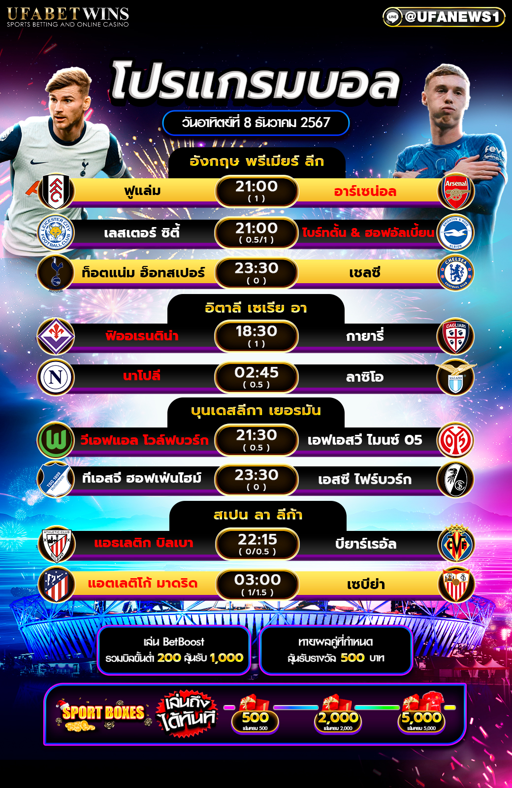 โปรแกรมฟุตบอลวันนี้ 08/12/2567