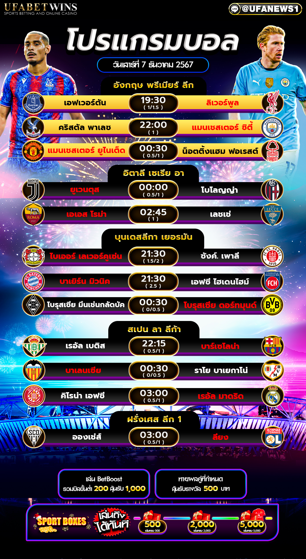โปรแกรมฟุตบอลวันนี้ 07/12/2567