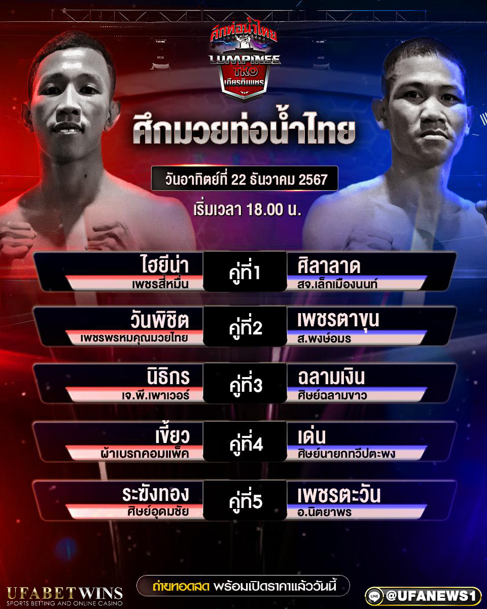 มวยวันนี้ ศึกมวยท่อน้ำไทย 22/12/67