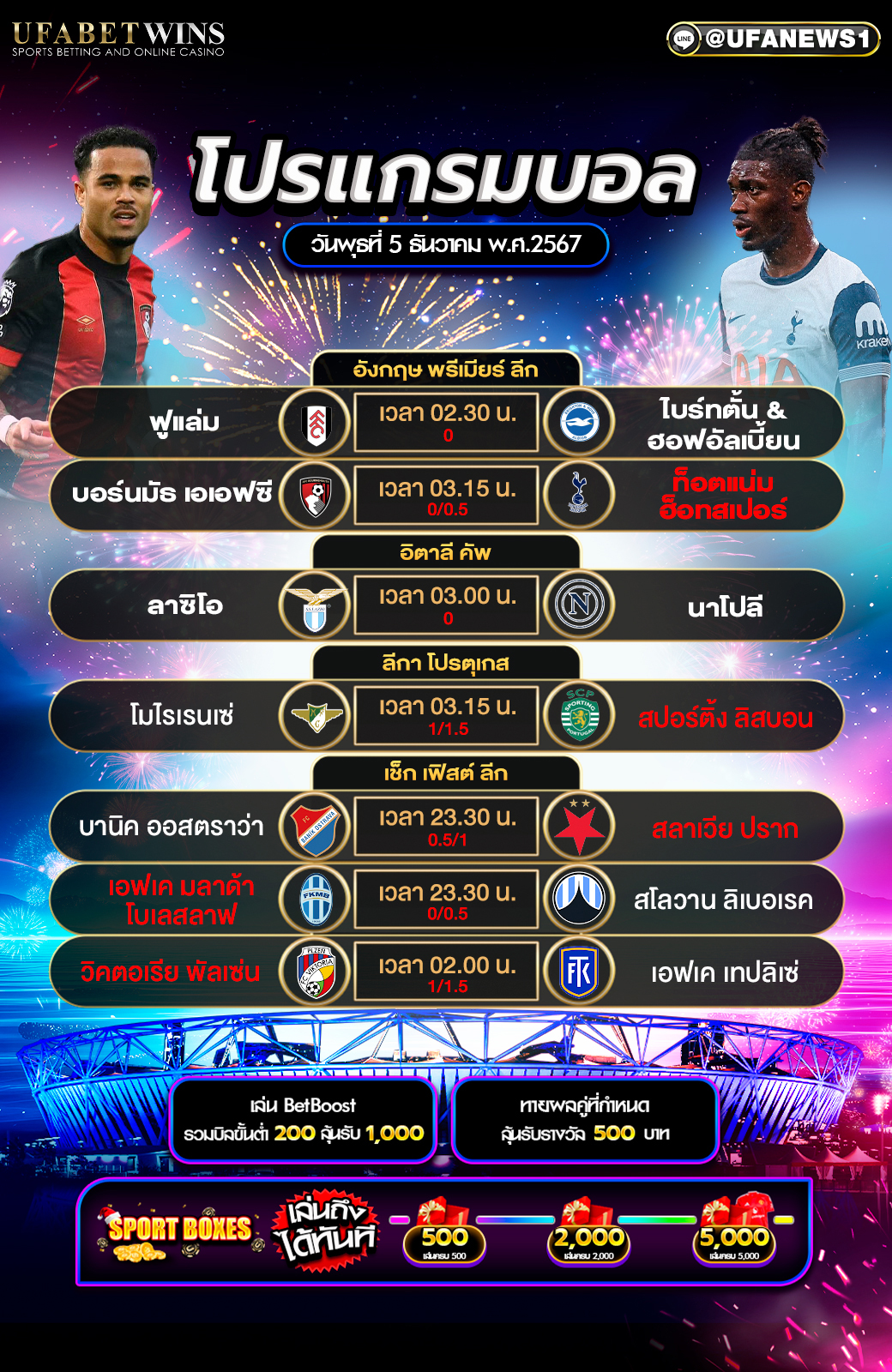 โปรแกรมฟุตบอลวันนี้ 05/12/2567