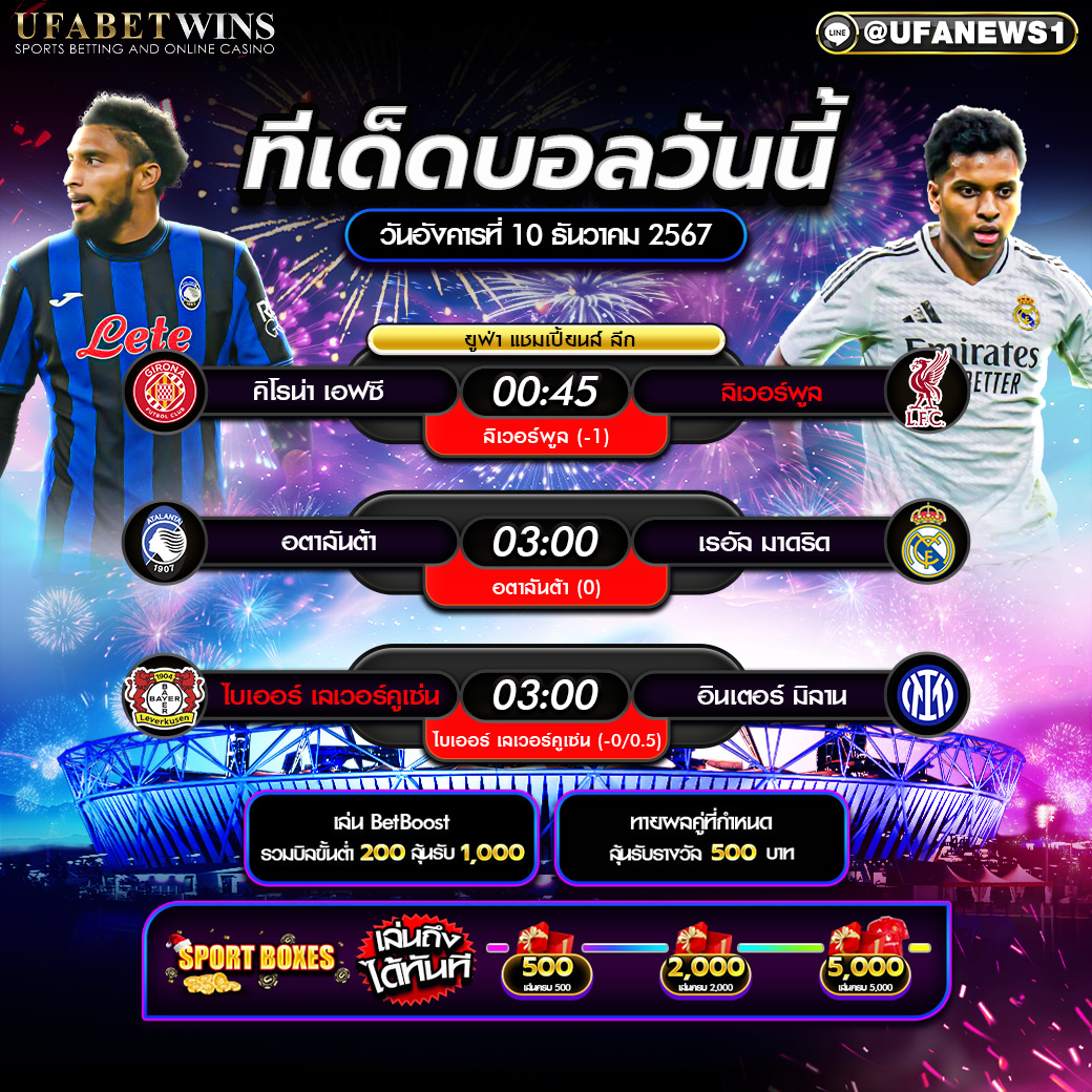 ทีเด็ดบอล วิเคราะห์บอลวันนี้ 10/12/2567
