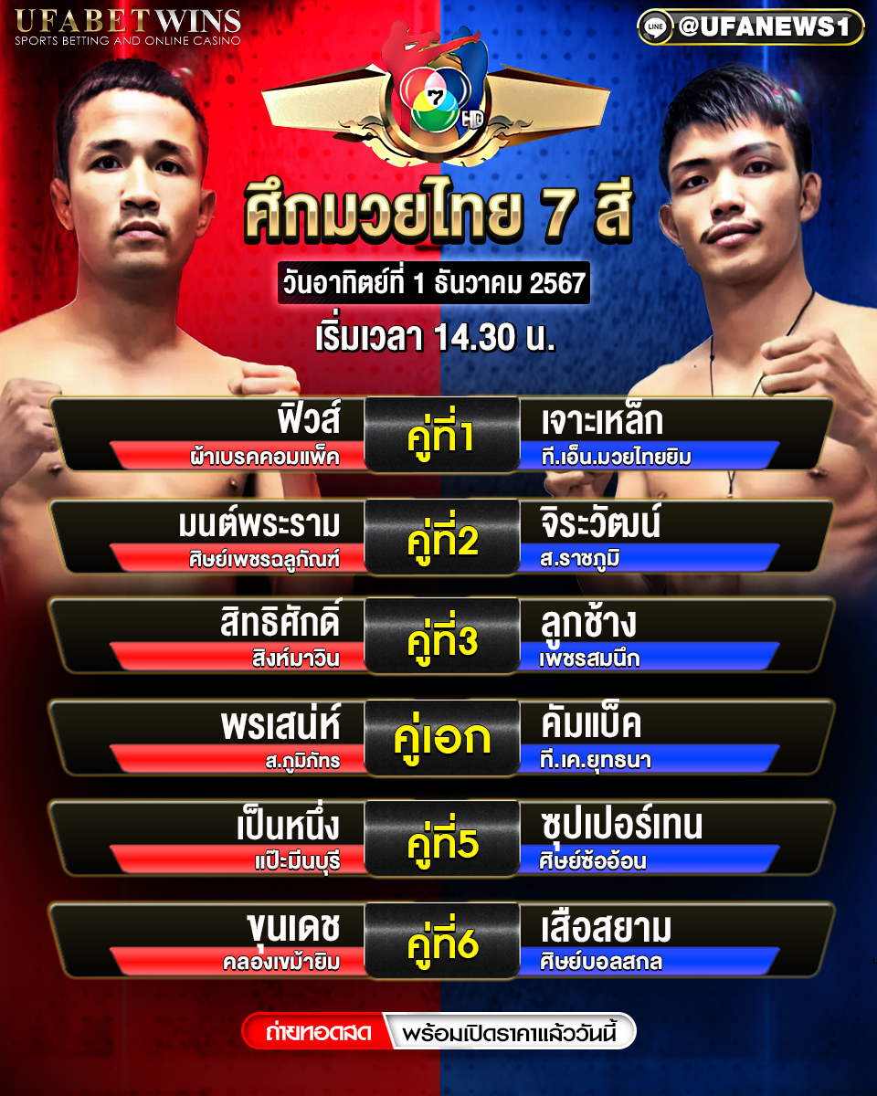 มวยวันนี้ ศึกมวยไทย 7 สี 01/12/67