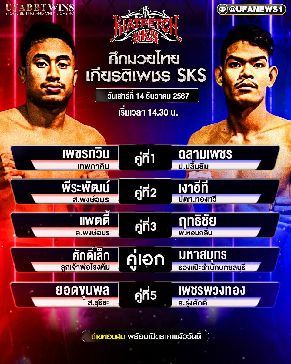 มวยวันนี้ ศึกมวยไทยเกียรติเพชร 14/12/67