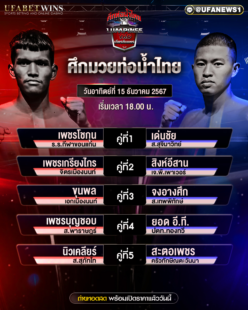 มวยวันนี้ศึกท่อน้ำไทย TKO เกียรติเพชร15/12/67
