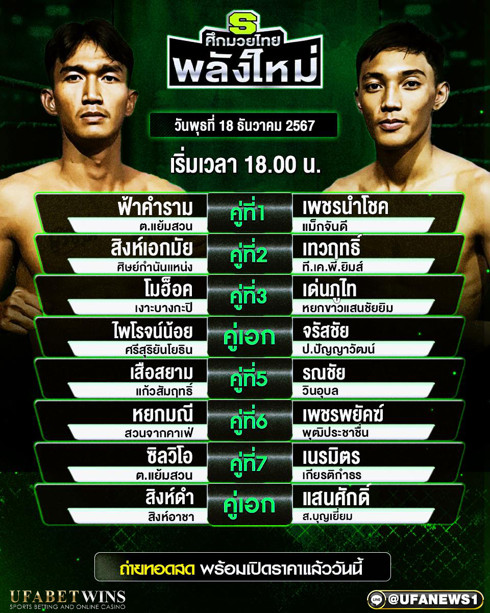 มวยวันนี้ ศึกมวยไทยพลังใหม่ 18/12/67