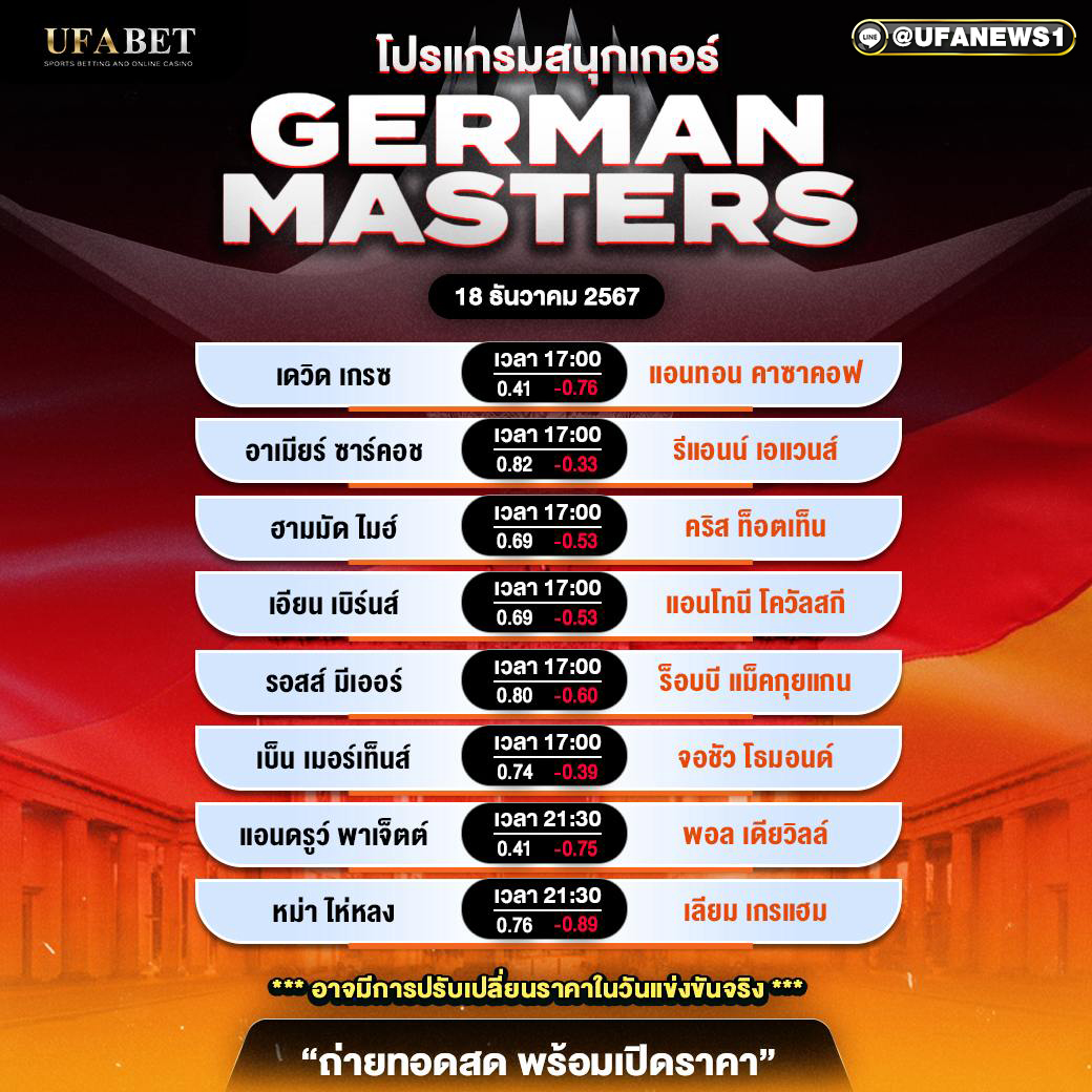 โปรแแกรมสนุกเกอร์ ประจำวันที่ 18 ธันวาคม 2567