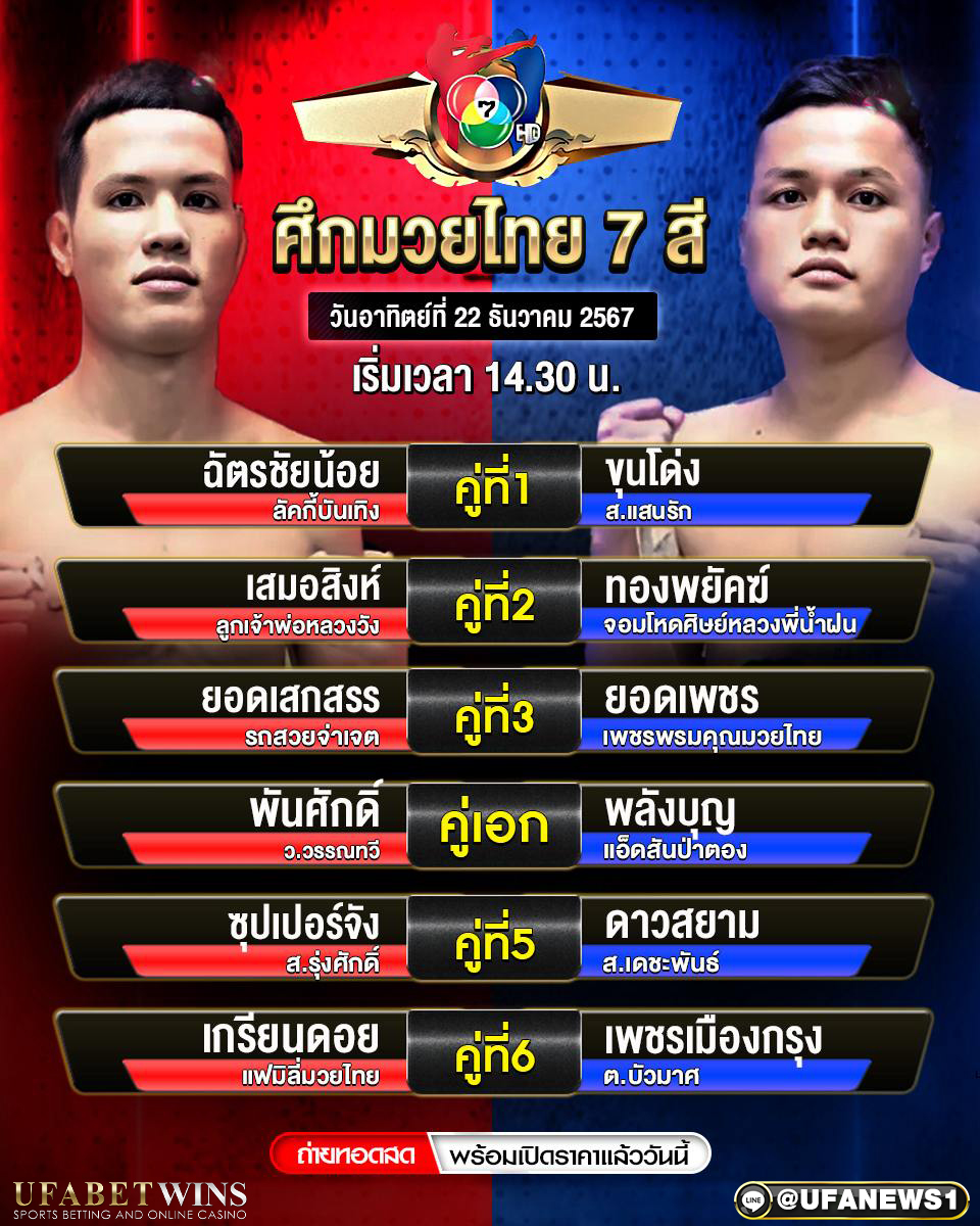 มวยวันนี้ ศึกมวยไทย7 สี 22/12/67