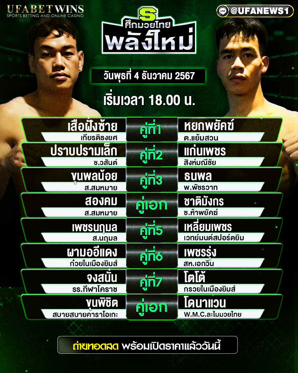 มวยวันนี้ ศึกมวยไทยพลังใหม่ 04/12/67
