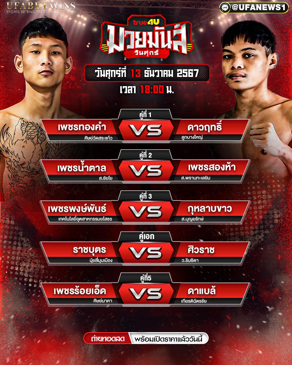 มวยวันนี้ ศึกมวยมันส์วันศุกร์ 13/12/67