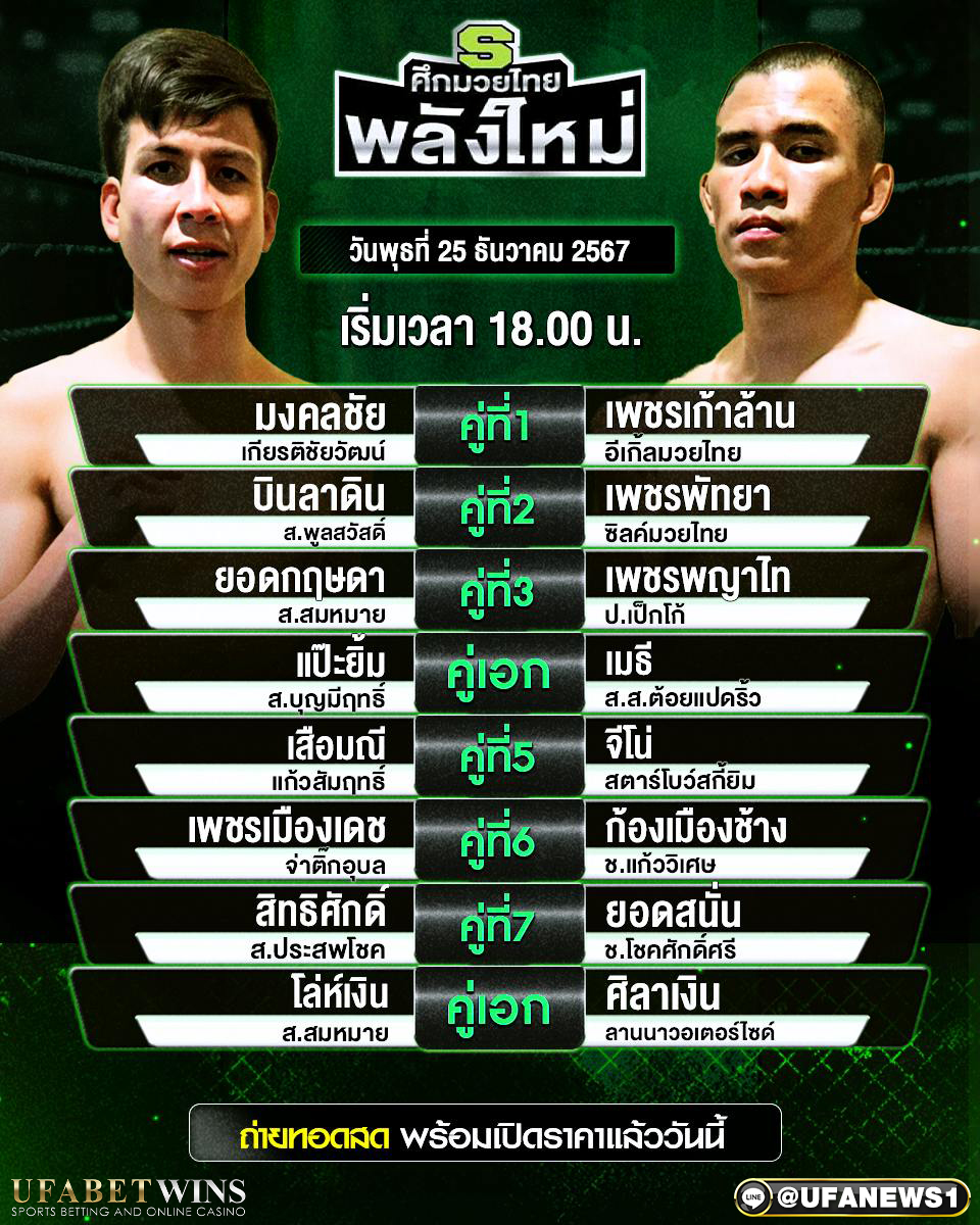 มวยวันนี้ ศึกมวยไทยพลังใหม่ 25/12/67