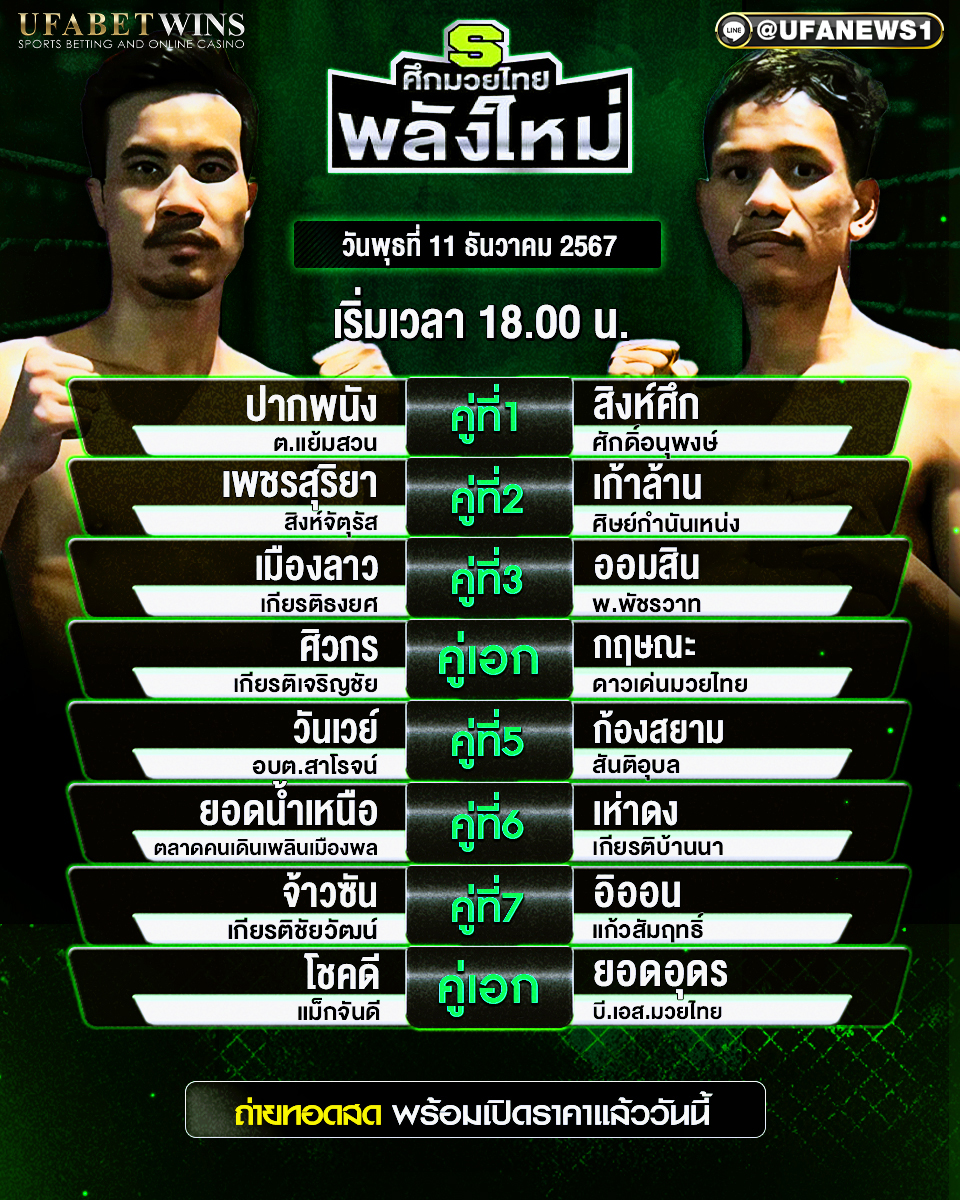 มวยวันนี้ ศึกมวยไทยพลังใหม่ 11/12/67