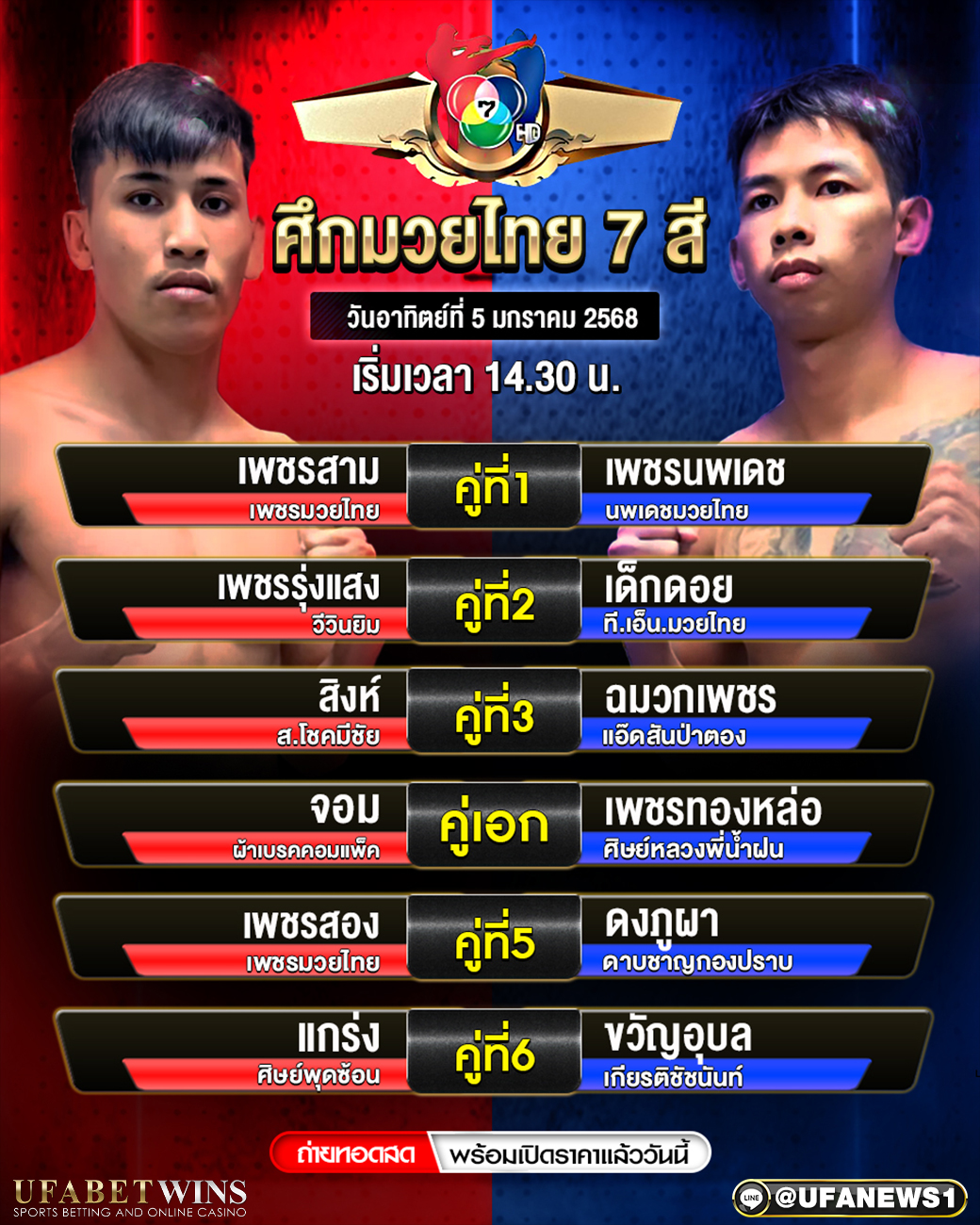มวยวันนี้ ศึกมวยไทย 7 สี 05/01/68