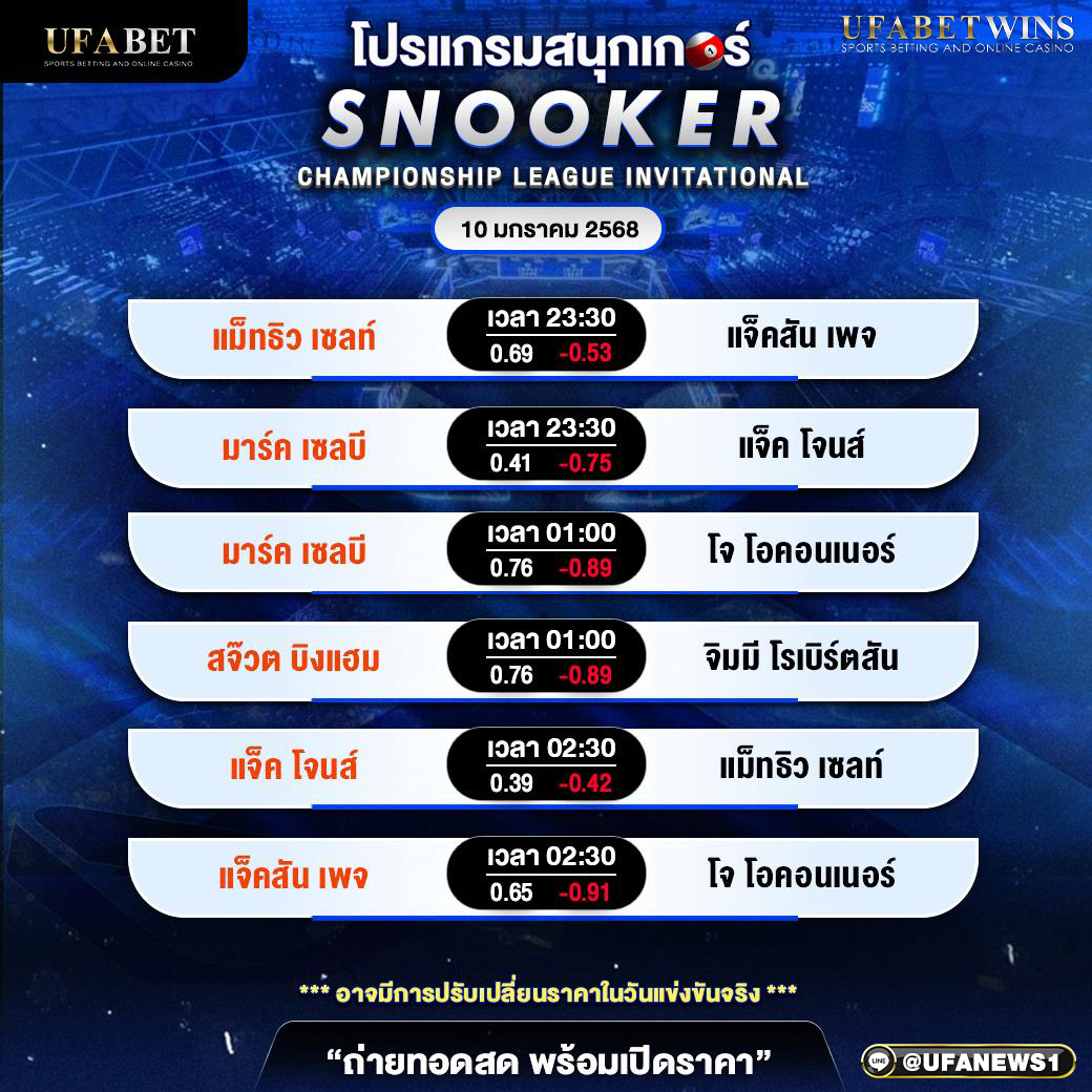 โปรแกรมสนุกเกอร์ ประจำวันที่ 10 มกราคม 2567