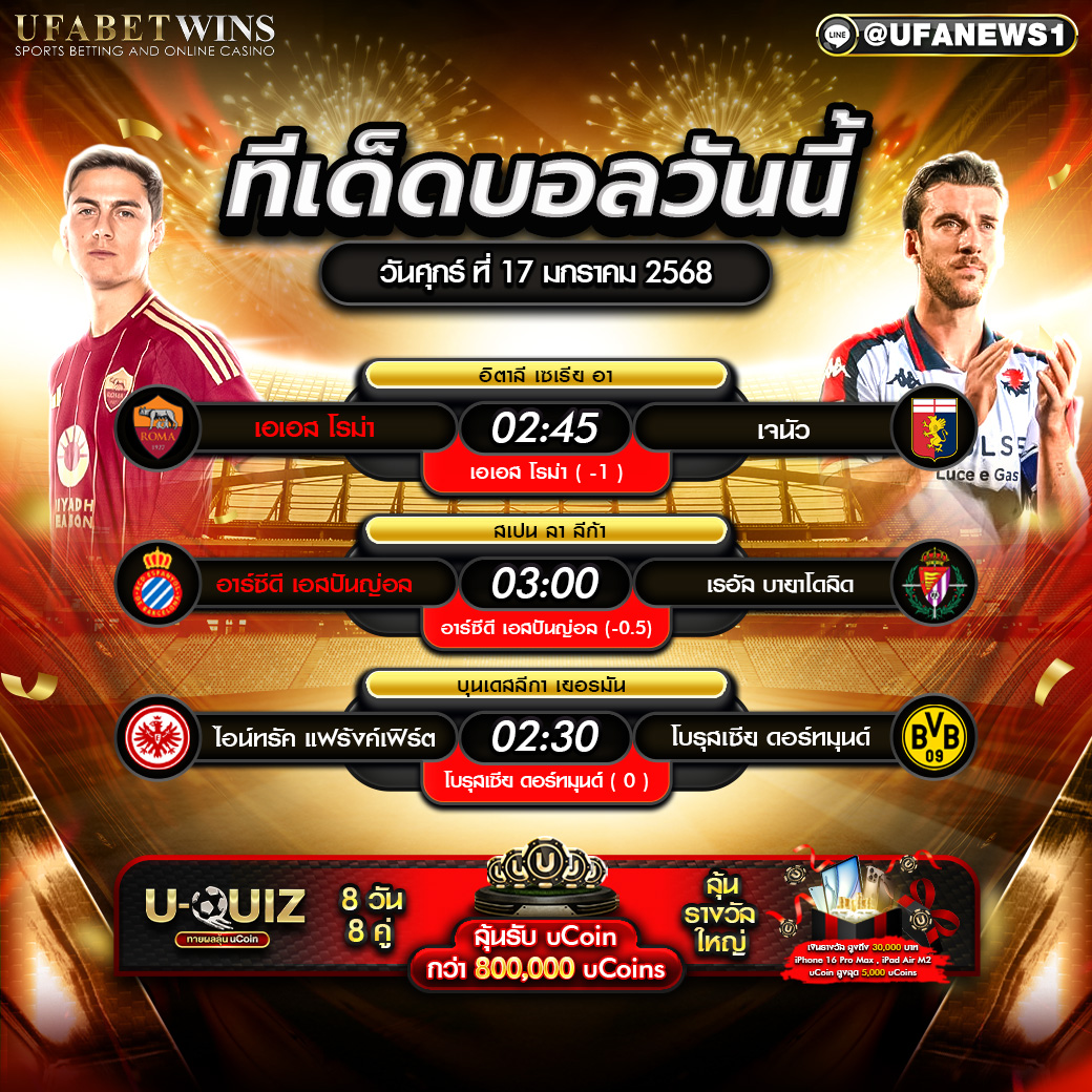 ทีเด็ดบอล วิเคราะห์บอลวันนี้ 17/01/2568