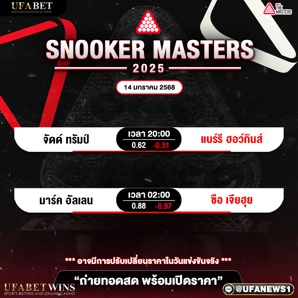 โปรแกรมสนุกเกอร์ ประจำวันที่ 14 มกราคม 2568