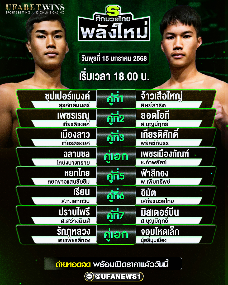 มวยวันนี้ ศึกมวยไทยพลังใหม่  15/01/68