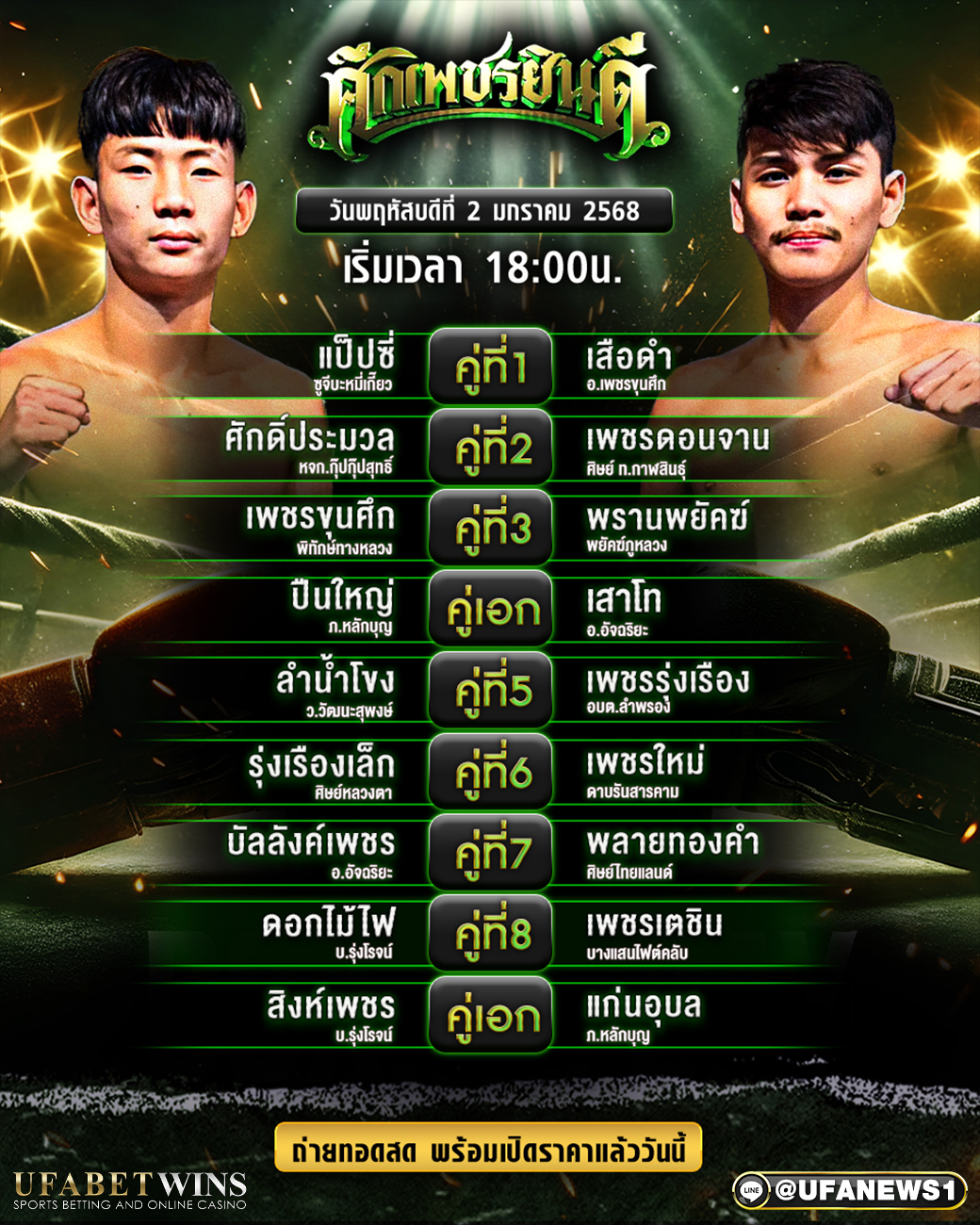 มวยวันนี้ ศึกเพชรยินดี 2/1/68