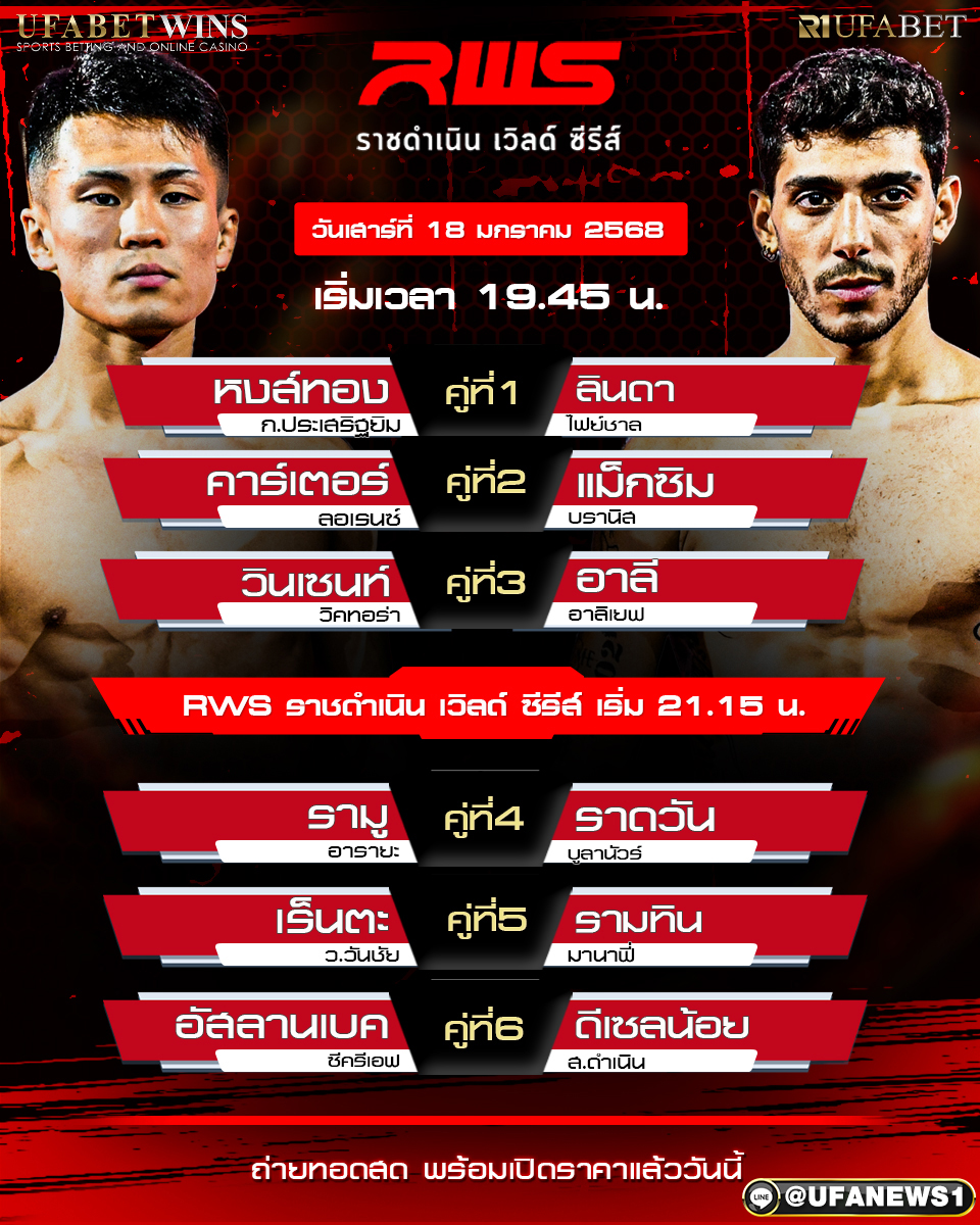 มวยวันนี้ ศึกRWS ราชดำเนิน 18/01/68