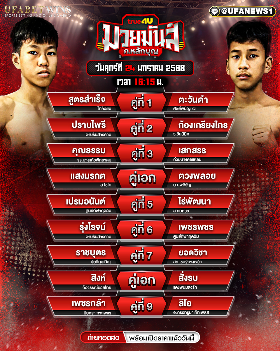 มวยวันนี้ ศึกมวยมันส์วันศุกร์ 24/01/68