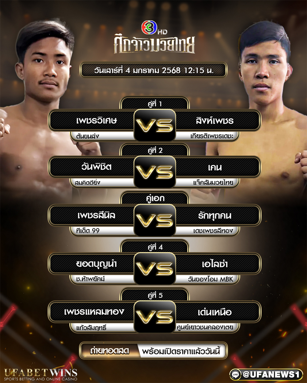 มวยวันนี้ ศึกจ้าวมวยไทย 4/1/68