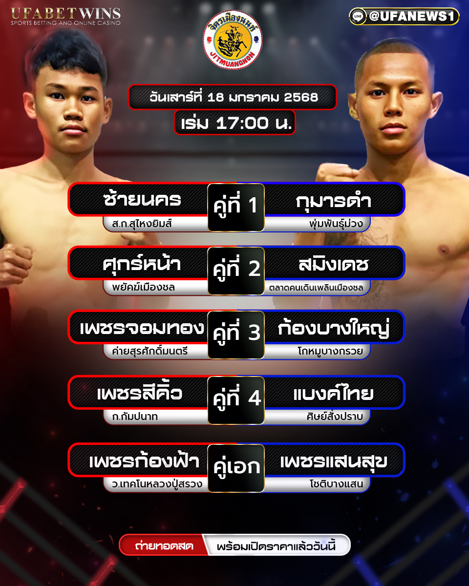 มวยวันนี้ ศึกจิตรเมืองนนท์ 18/01/68