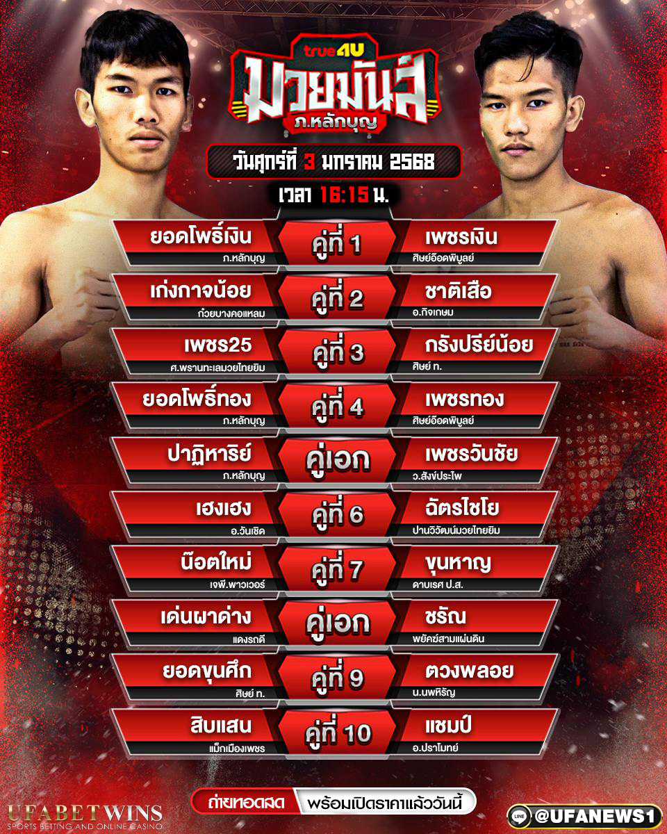 มวยวันนี้ ศึกมวยมันส์ ภ.หลักบุญ 3/1/68