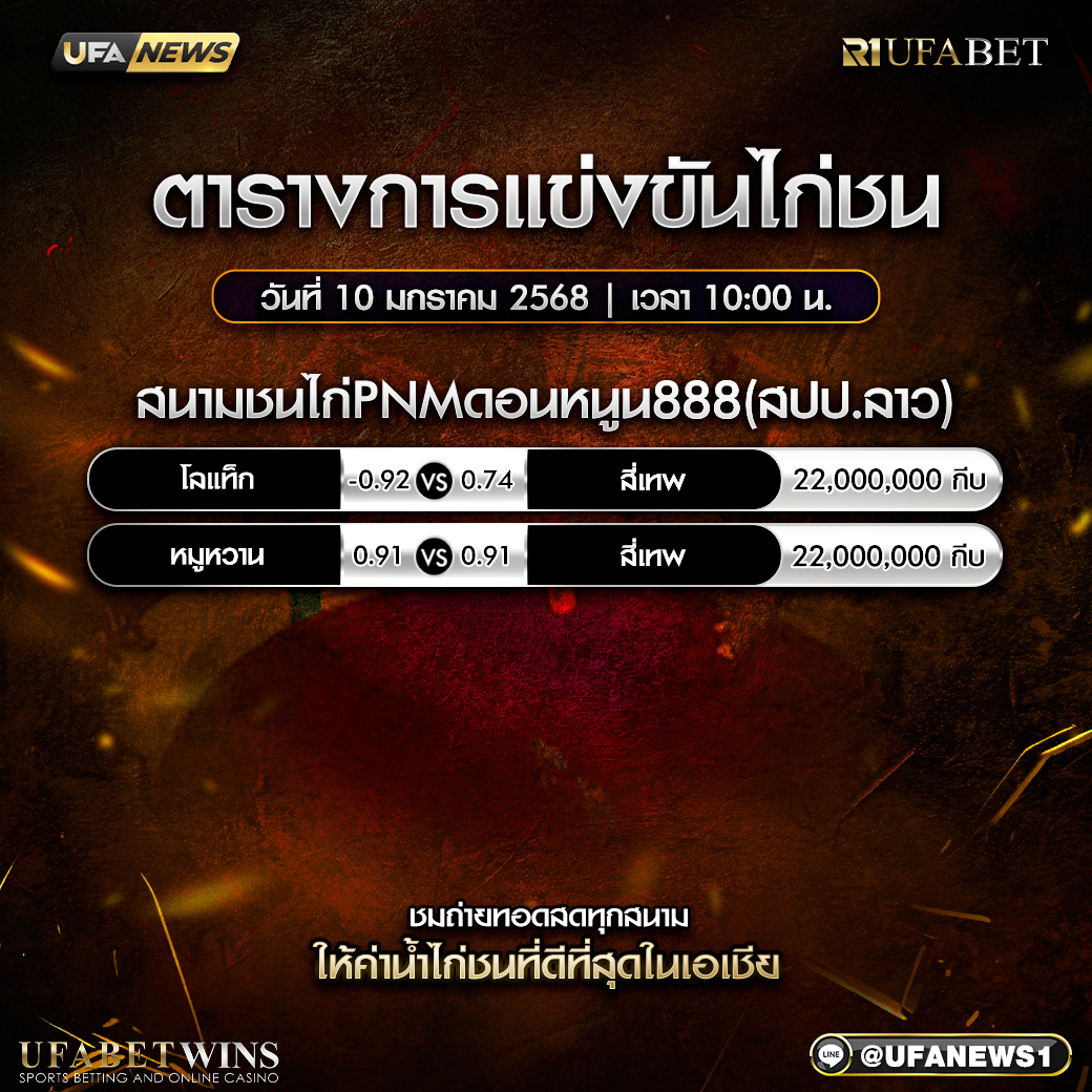 โปรแกรมการแข่งขันไก่ชน วันที่ 10 มกราคม 2568