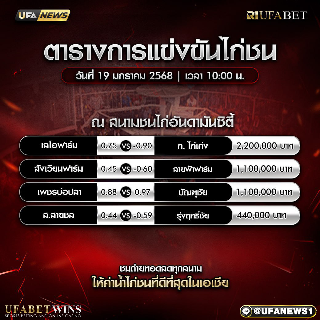 โปรแกรมการแข่งขันไก่ชน วันที่ 19 มกราคม 2568