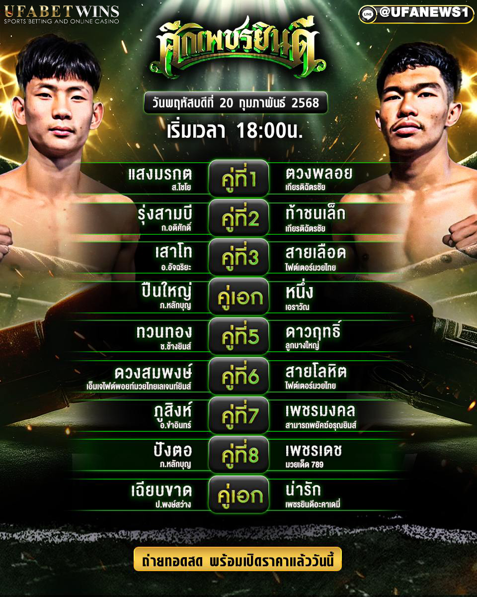 มวยวันนี้ ศึกเพชรยินดี 20/02/68