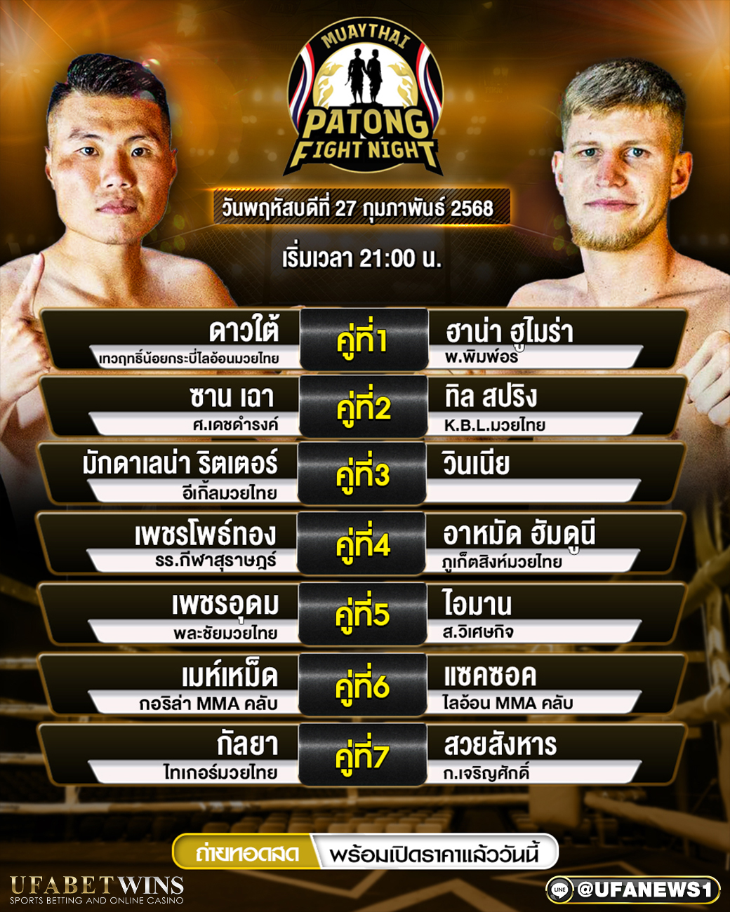 มวยวันนี้ ศึกป่าตองไฟท์ไนท์ 27/02/68