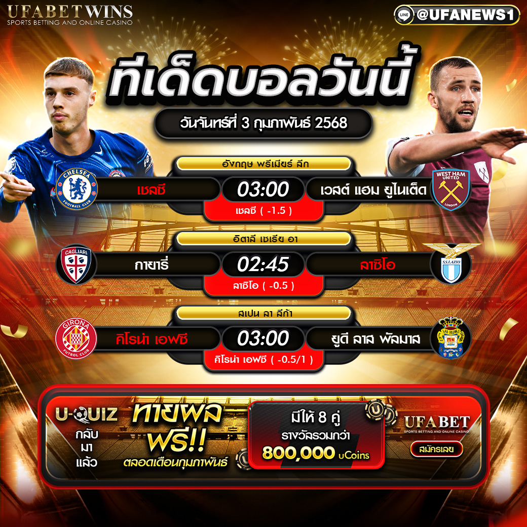 ทีเด็ดบอล วิเคราะห์บอลวันนี้ 3/02/2568