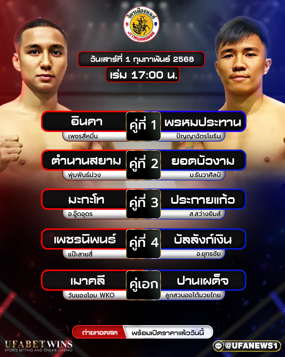 มวยวันนี้ ศึกจิตรเมืองนนท์ 01/02/68