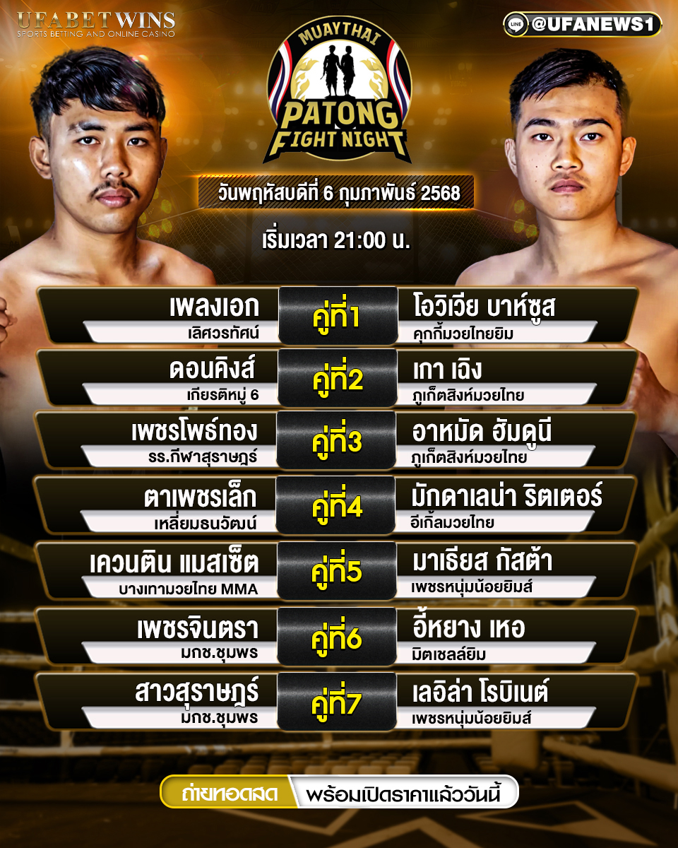 มวยวันนี้ ศึกสิงห์ป่าตอง 06/02/68