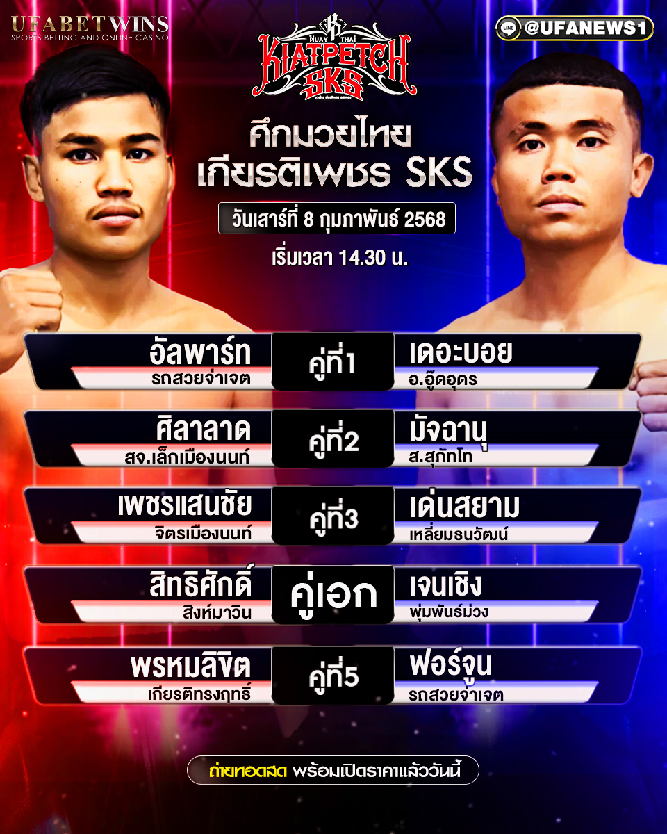 มวยวันนี้ ศึกมวยไทยเกียรติเพชร 08/02/68