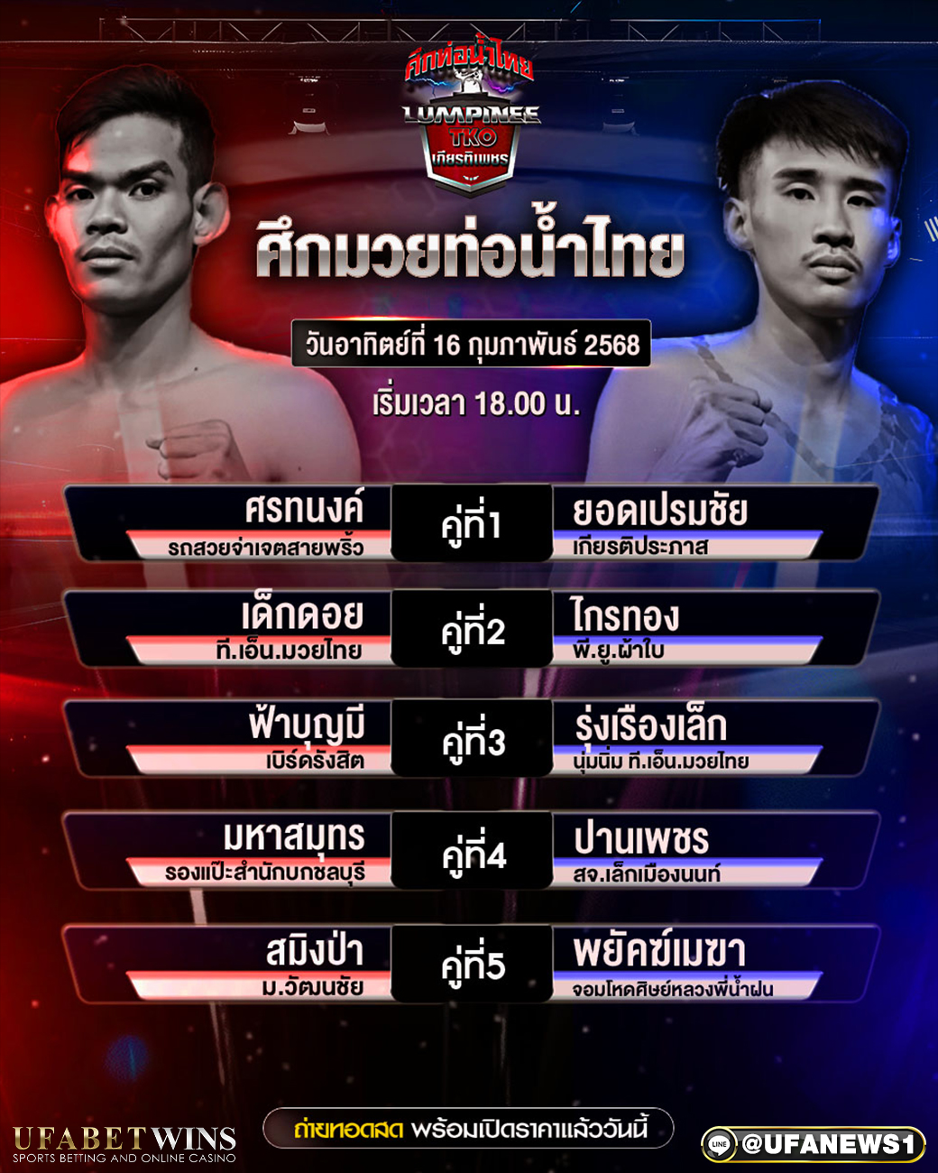 มวยวันนี้ ศึกท่อน้ำไทยเกียรติเพชรTKO 16/02/68
