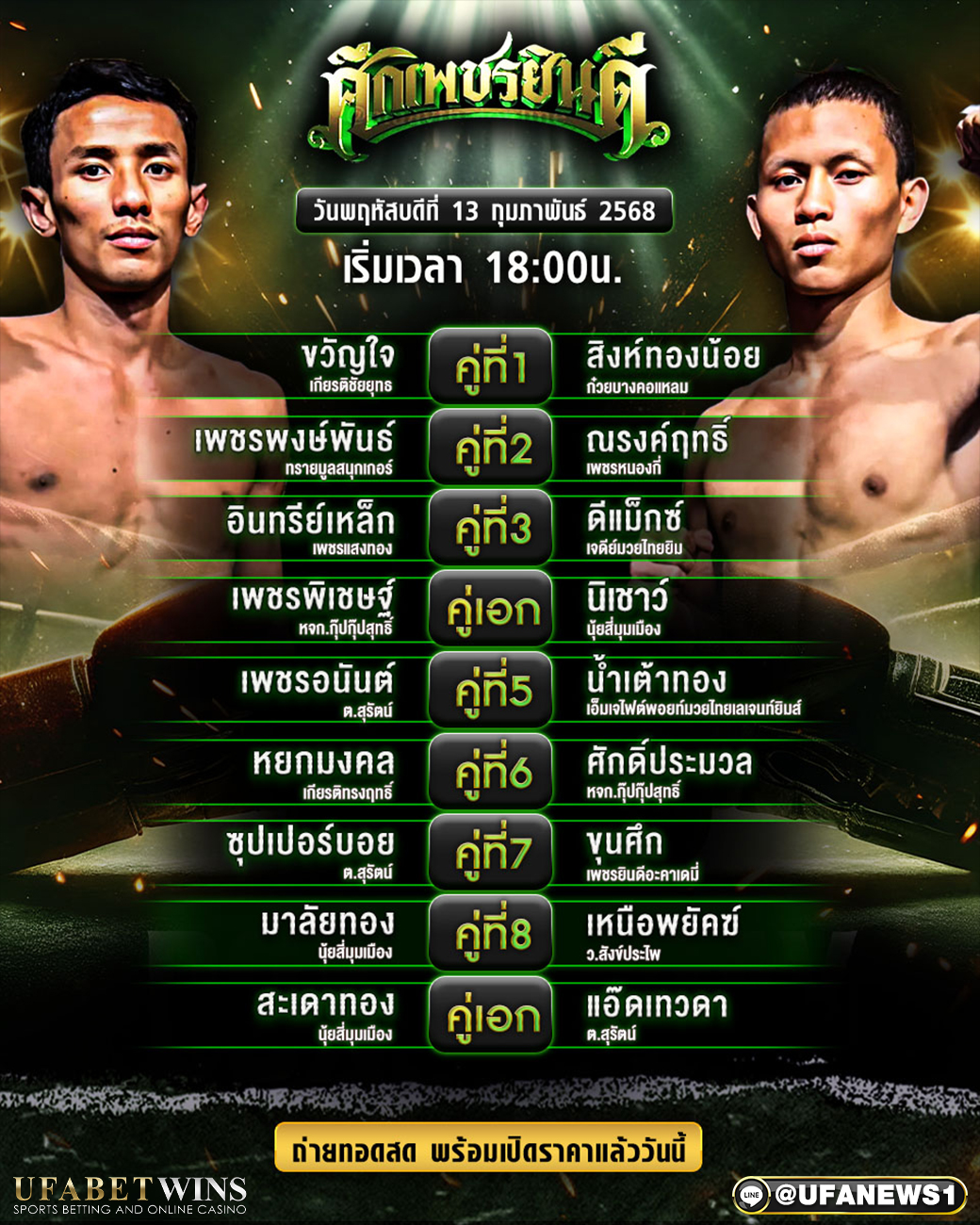 มวยวันนี้ ศึกเพชรยินดี 13/02/68