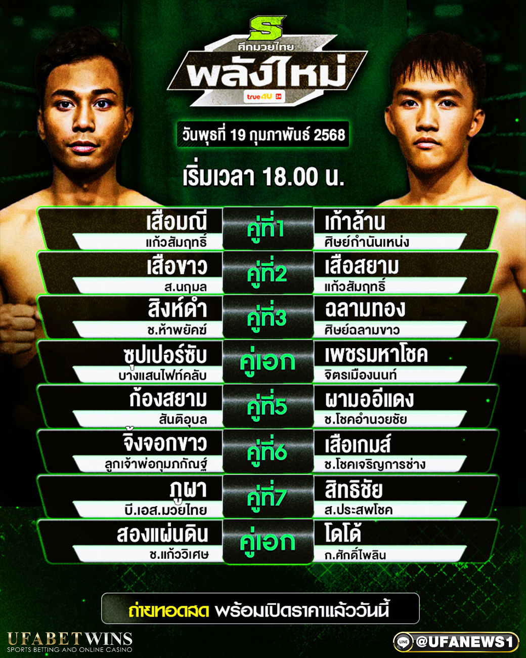 มวยวันนี้ ศึกมวยไทยพลังใหม่ 19/02/68