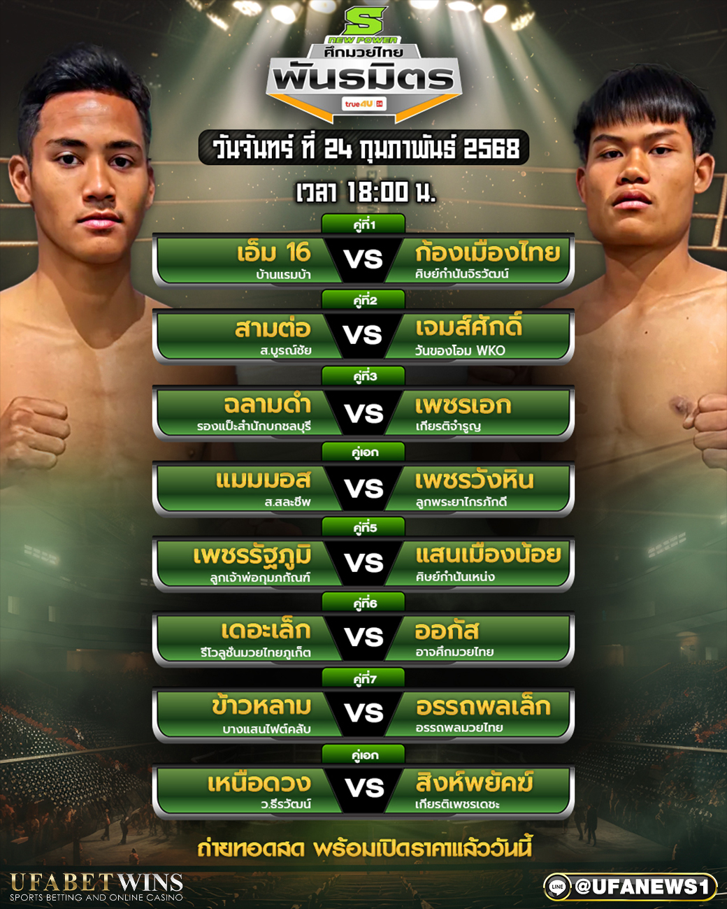 มวยวันนี้ ศึกมวยไทยพันธมิตร 24/02/68