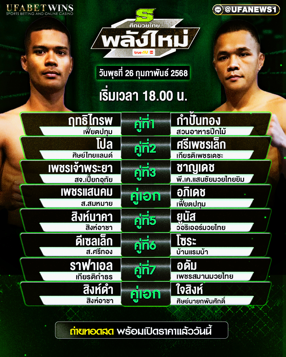มวยวันนี้ ศึกมวยไทยพลังใหม่ 26/02/68