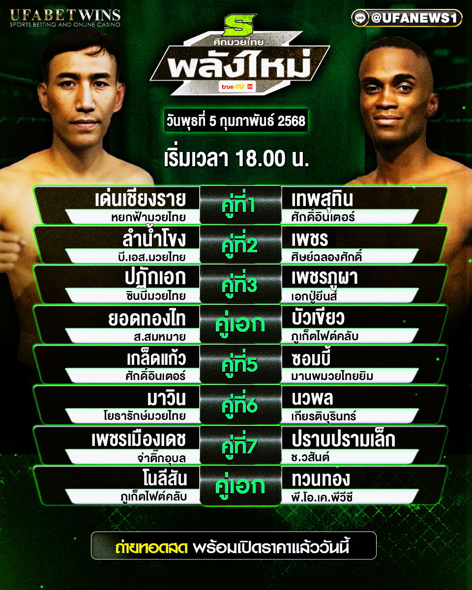มวยวันนี้ ศึกมวยไทยพลังใหม่ 05/02/68